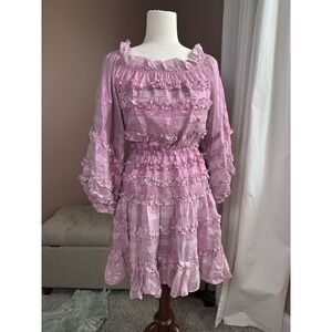 Cynthia Rowley Silk Foil Ruffle Dress Metallic Blush Fit & Flare Short S